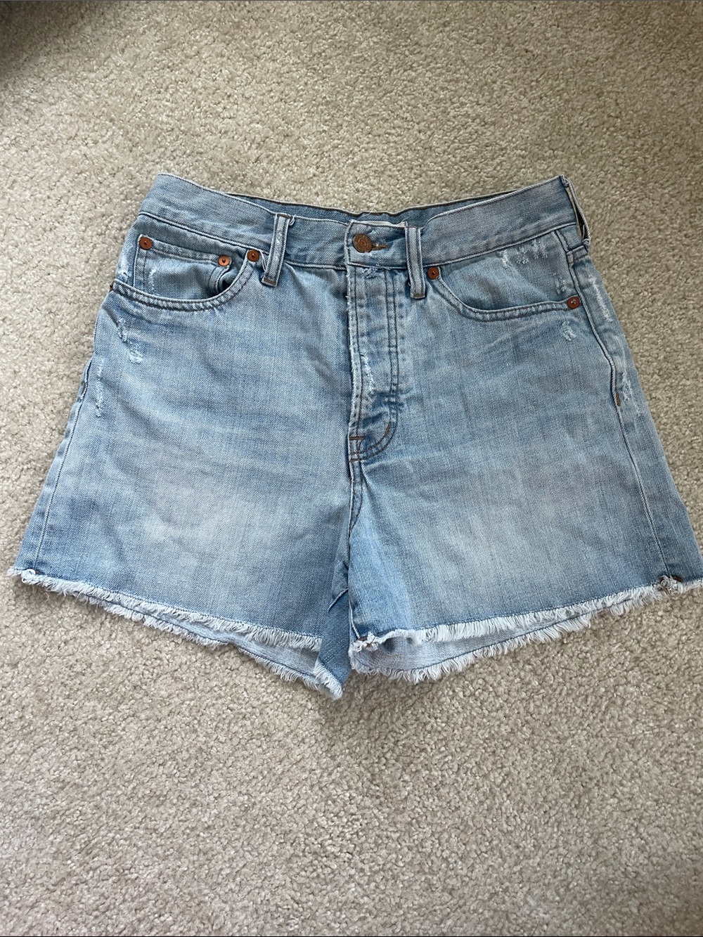 Madewell Light Blue Denim High-Rise Frayed Hem Shorts